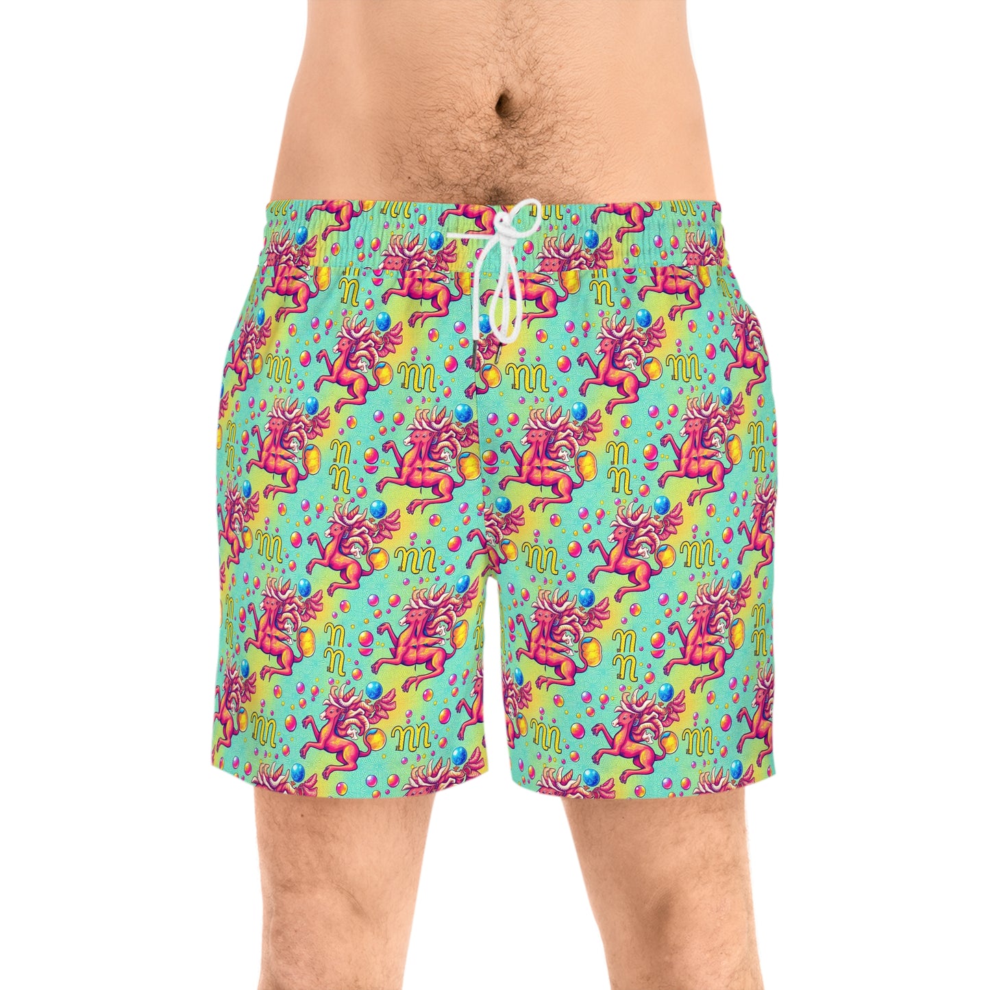 Men's Mid-Length Swim Shorts, (AOP), Virgo, Zodiac v3, Bubble Pattern