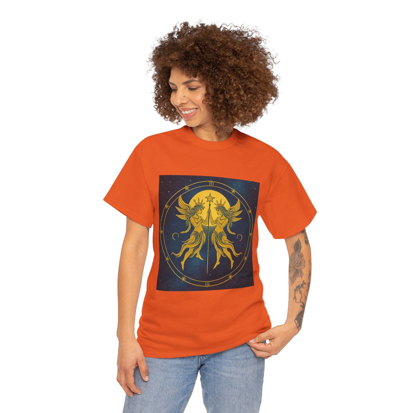 Unisex Heavy Cotton T-Shirt, Space Twins v3, Gemini Zodiac Design
