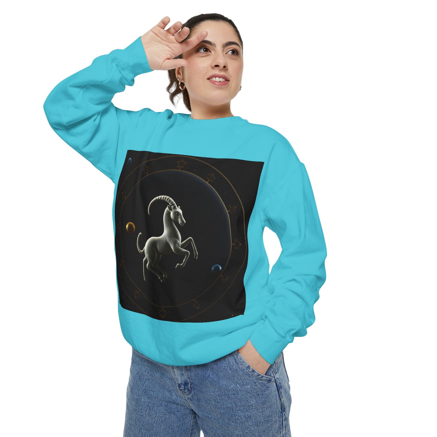 Garment-Dyed Sweatshirt, Unisex, Space Animal Design v1, Capricorn