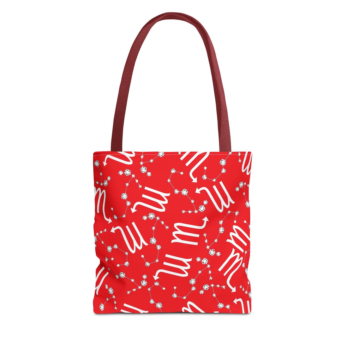Tote Bag, Scorpio Zodiac Sign, AOP, (Red, White)