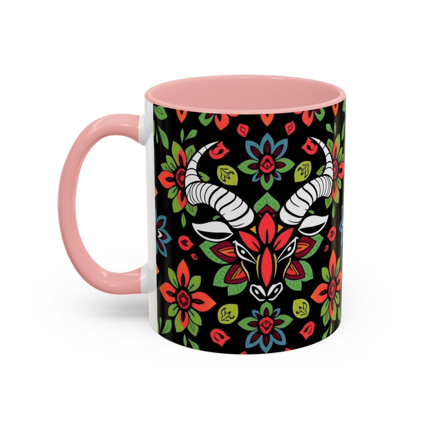 Accent Coffee Mug, Taurus, Zodiac v2. Flower Pattern, (11, 15oz)