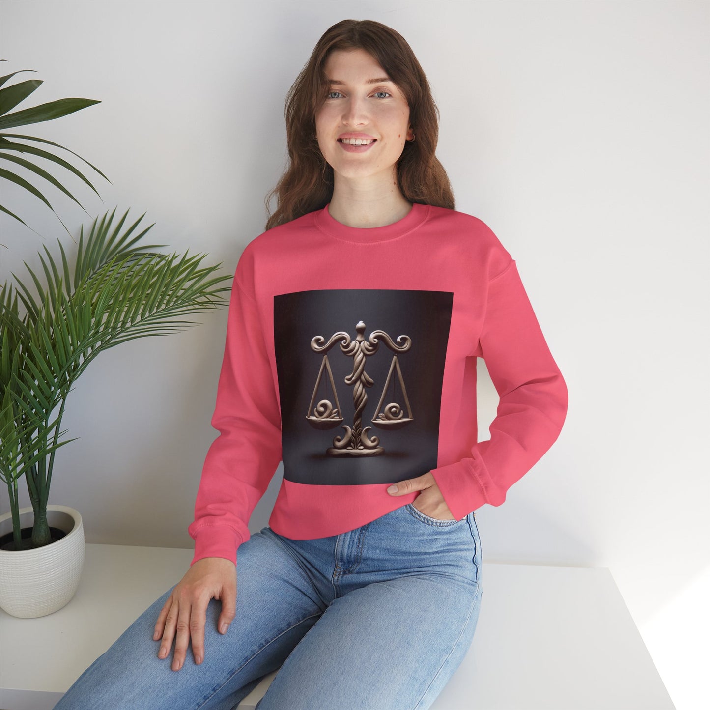 Unisex Heavy Blend™ Crewneck Sweatshirt, Brown Scale, Libra Zodiac Design