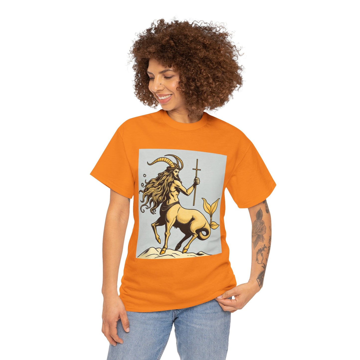 Unisex Heavy Cotton T-Shirt, Capricorn God v2, Zodiac Design