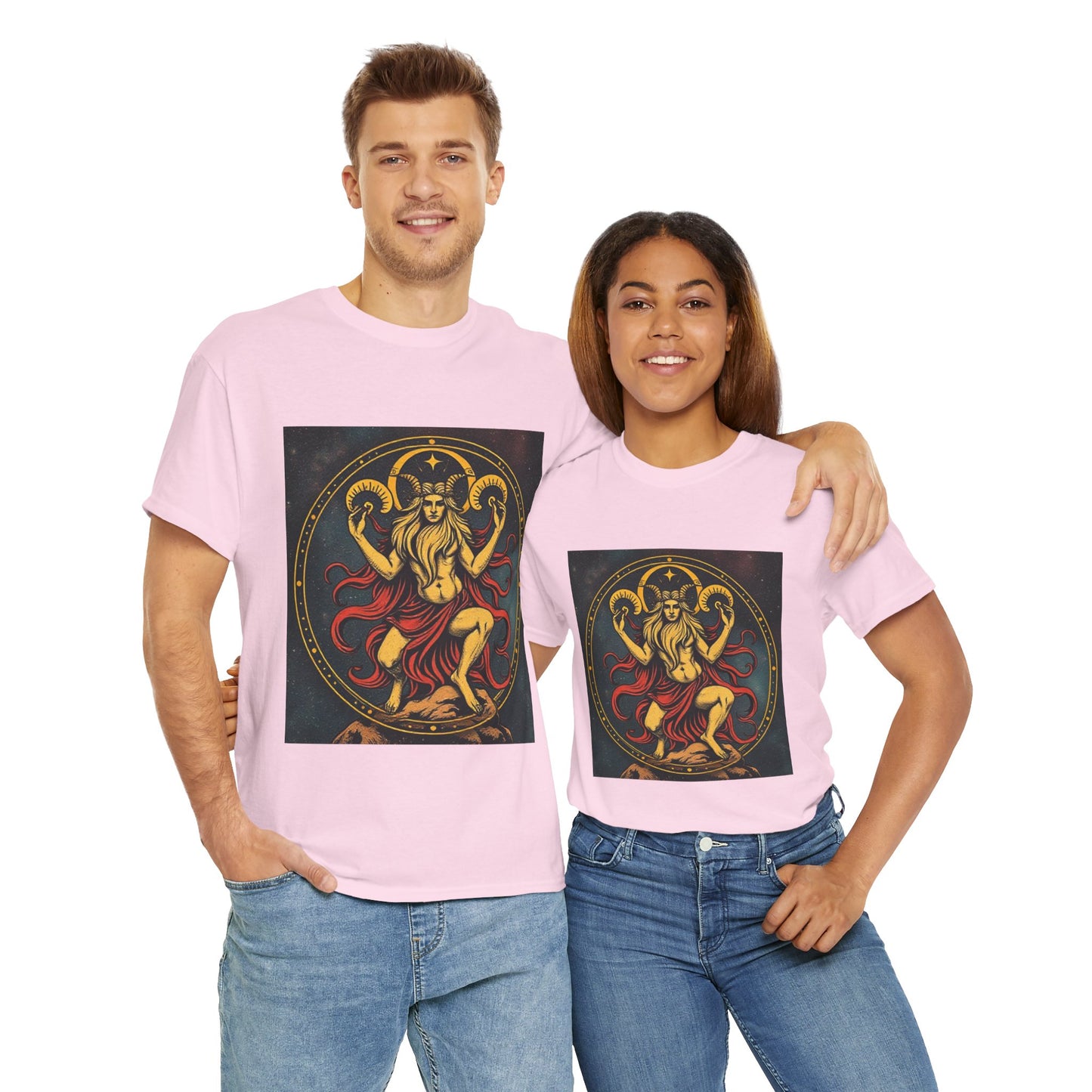 Unisex Heavy Cotton T-Shirt, Aries God 2v, Zodiac Design