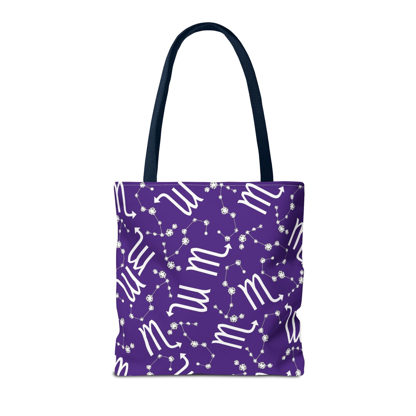 Tote Bag, Scorpio Zodiac Sign, AOP, (Purple, White)