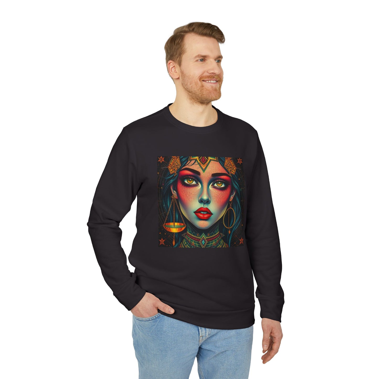 Adidas, Unisex Fleece Crewneck Sweatshirt, Libra, Pop Art v1, Zodiac