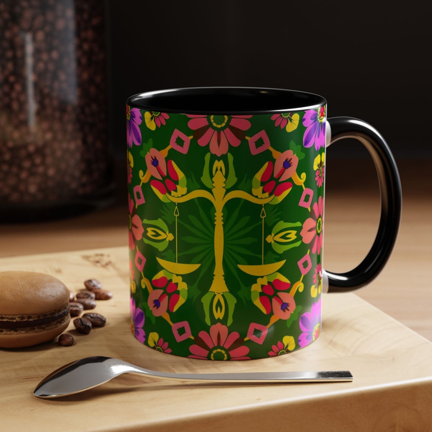 Accent Coffee Mug, Libra, Zodiac, Flower Pattern, (11, 15oz)