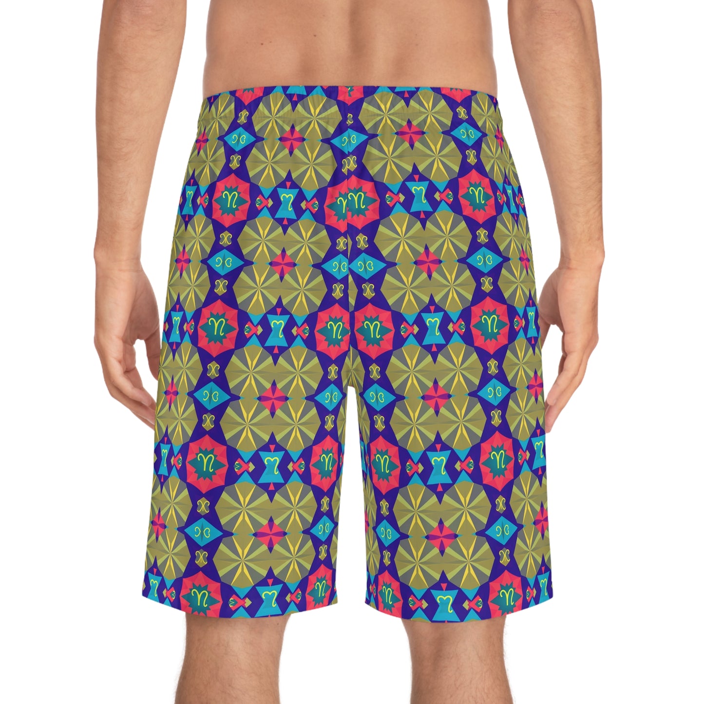 Men's Board Shorts, (AOP), Aquarius, Zodiac v1, Shape Pattern