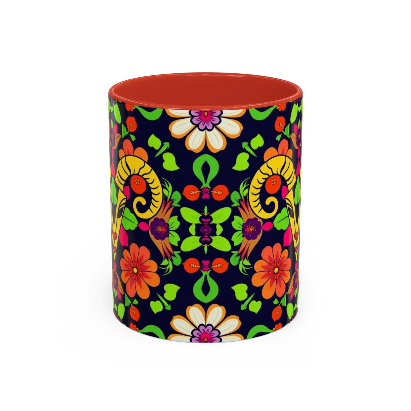 Accent Coffee Mug, Aries, Zodiac v2, Flower Pattern, (11, 15oz)