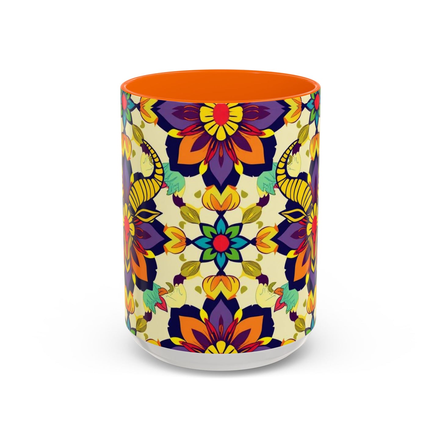 Accent Coffee Mug, Taurus, Zodiac v3. Flower Pattern, (11, 15oz)
