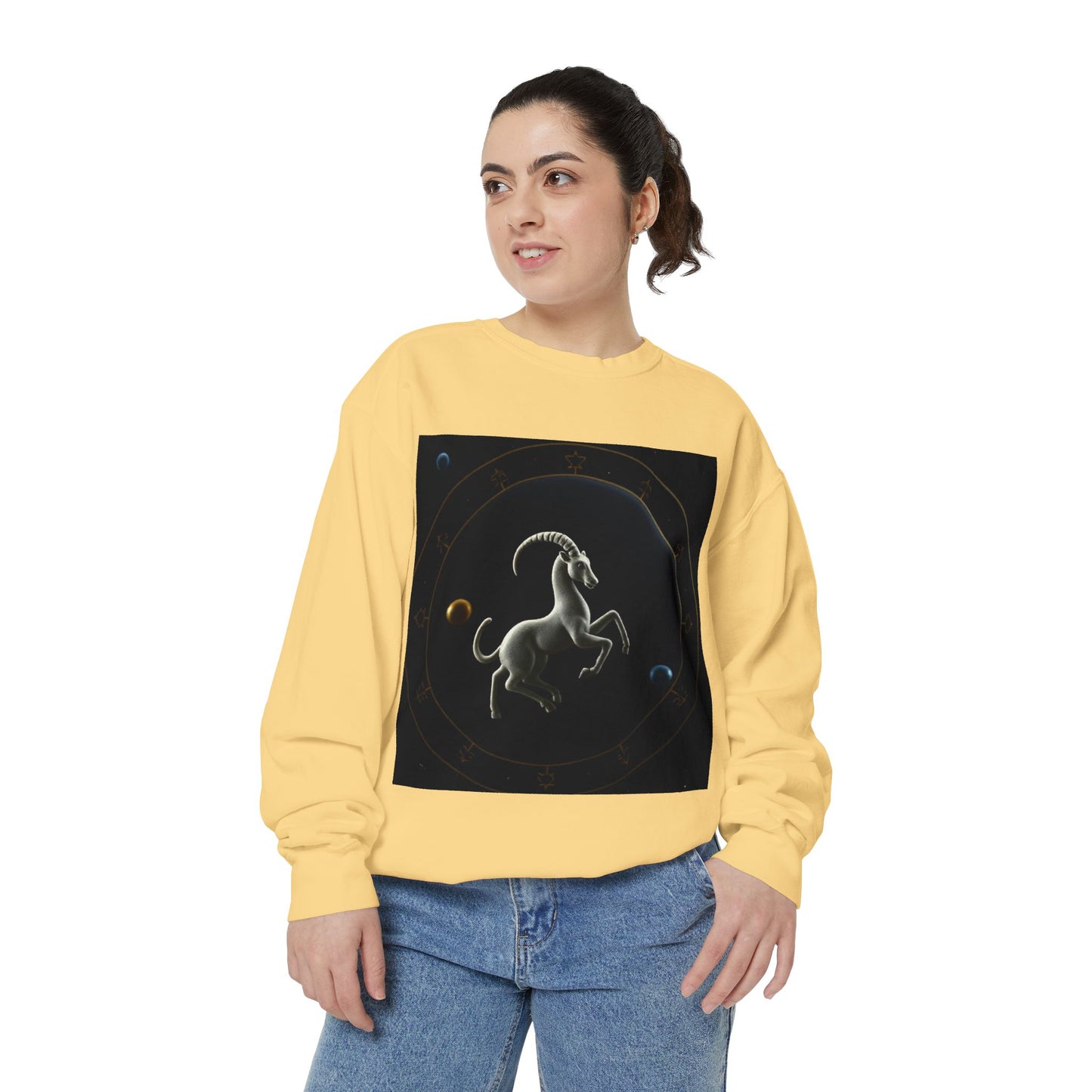 Garment-Dyed Sweatshirt, Unisex, Space Animal Design v1, Capricorn