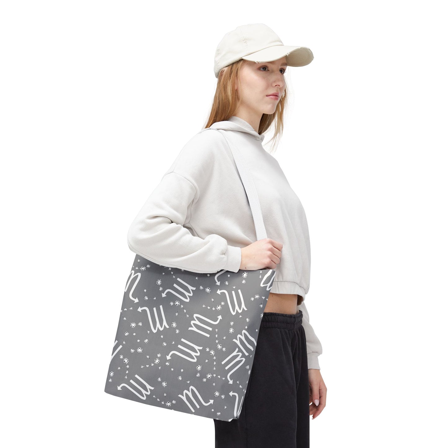Tote Bag, Scorpio Zodiac Sign, AOP, (Grey, White)