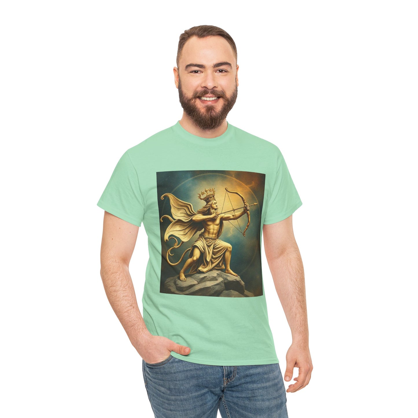 Unisex Heavy Cotton T-Shirt, Sagittarius King, Bow & Arrow, Zodiac Design