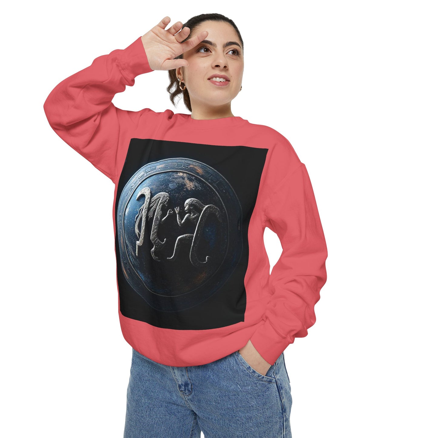 Garment-Dyed Sweatshirt, Unisex, Space Symbol Design, Gemini