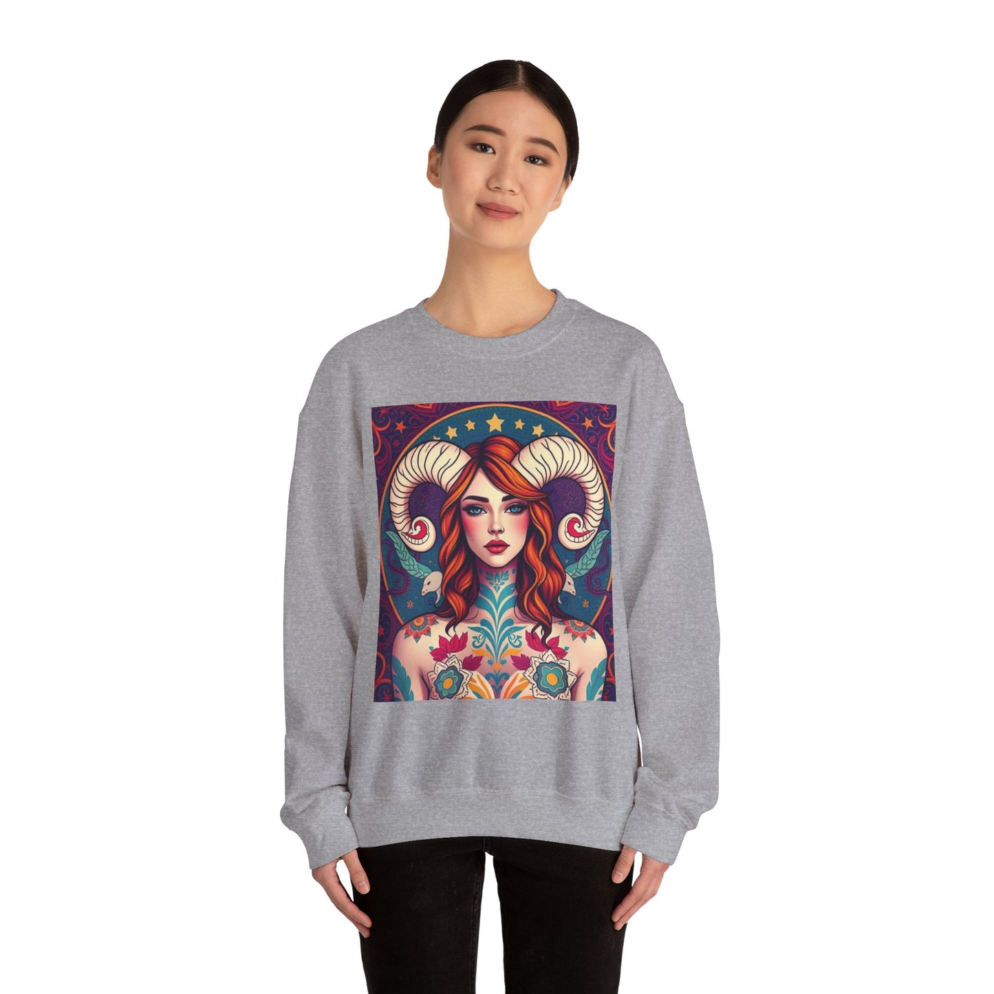 Unisex Heavy Blend™ Crewneck Sweatshirt, Aries, Zodiac v1, Sexy Pattern