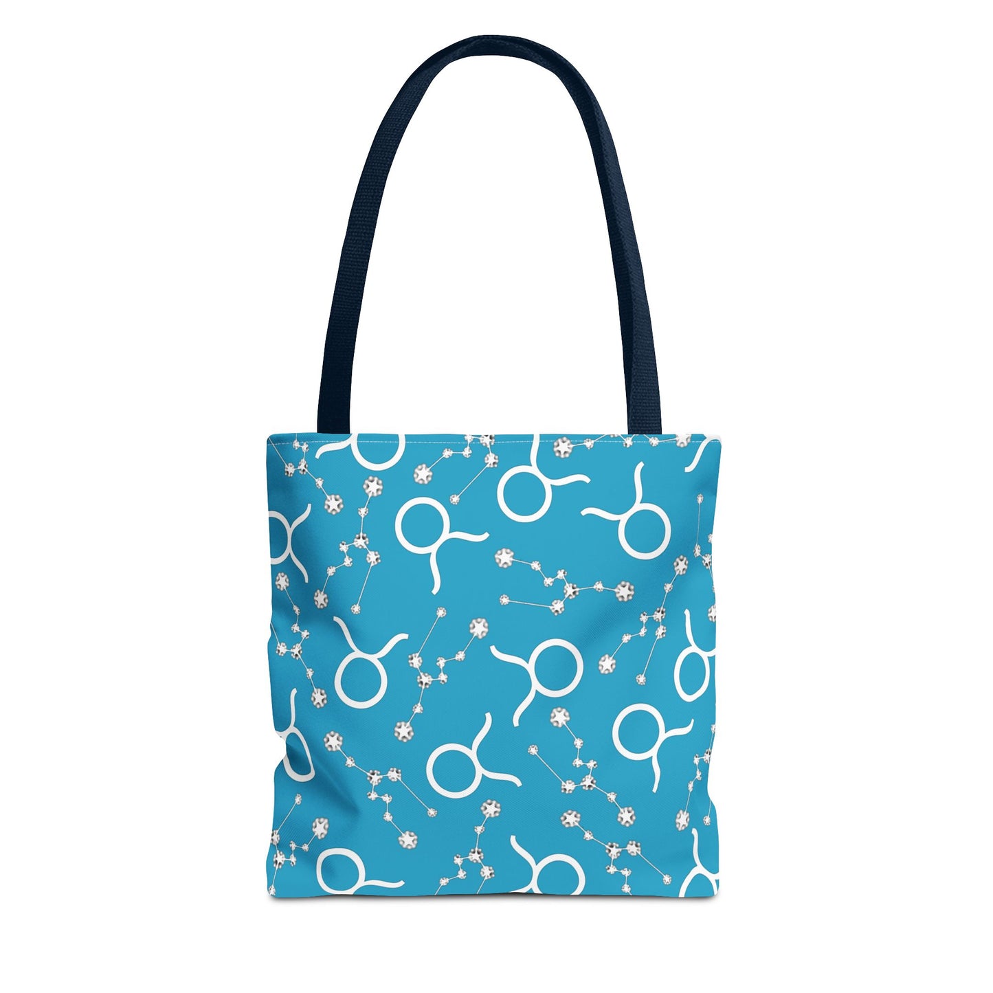 Tote Bag, Taurus Zodiac Sign, AOP, (Turquoise, White)