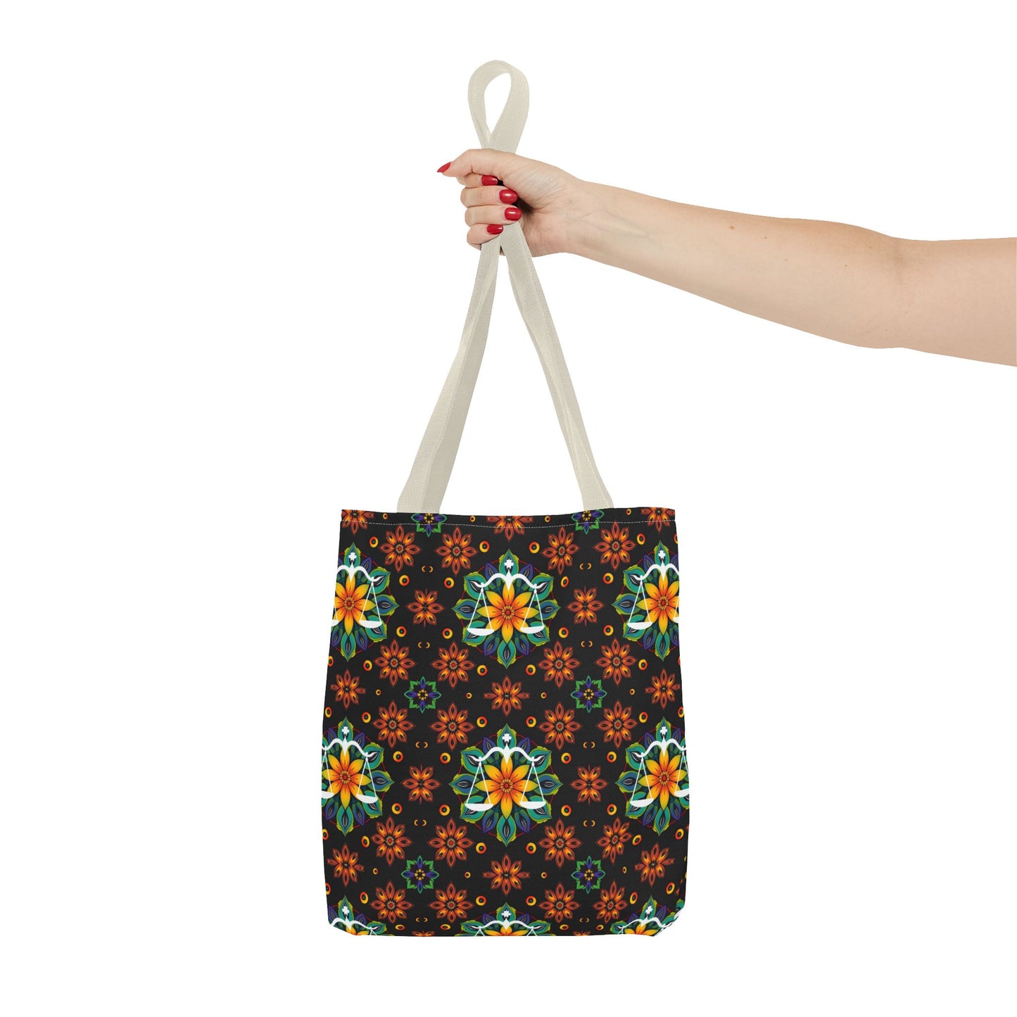 Tote Bag (AOP), Libra, Zodiac v2, Flower Pattern