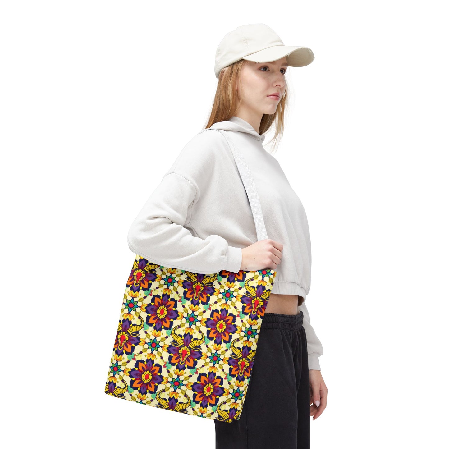 Tote Bag, (AOP), Taurus, Zodiac v5, Flower Pattern