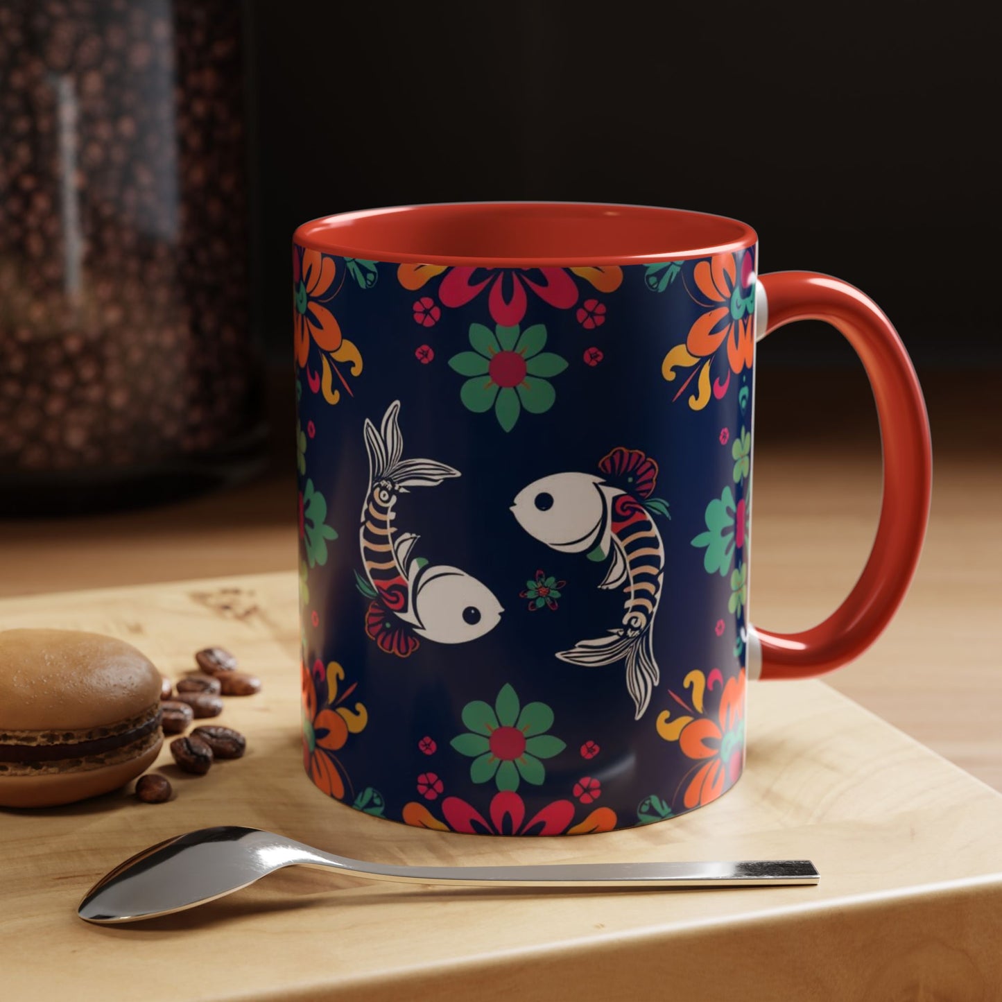 Accent Coffee Mug, Pisces, Zodiac. Flower Pattern, (11, 15oz)