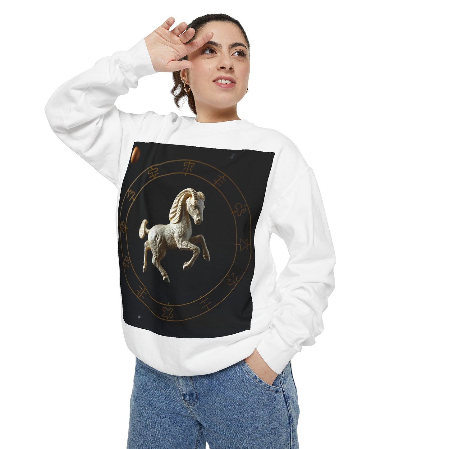 Garment-Dyed Sweatshirt, Unisex, Space Animal Design, Capricorn