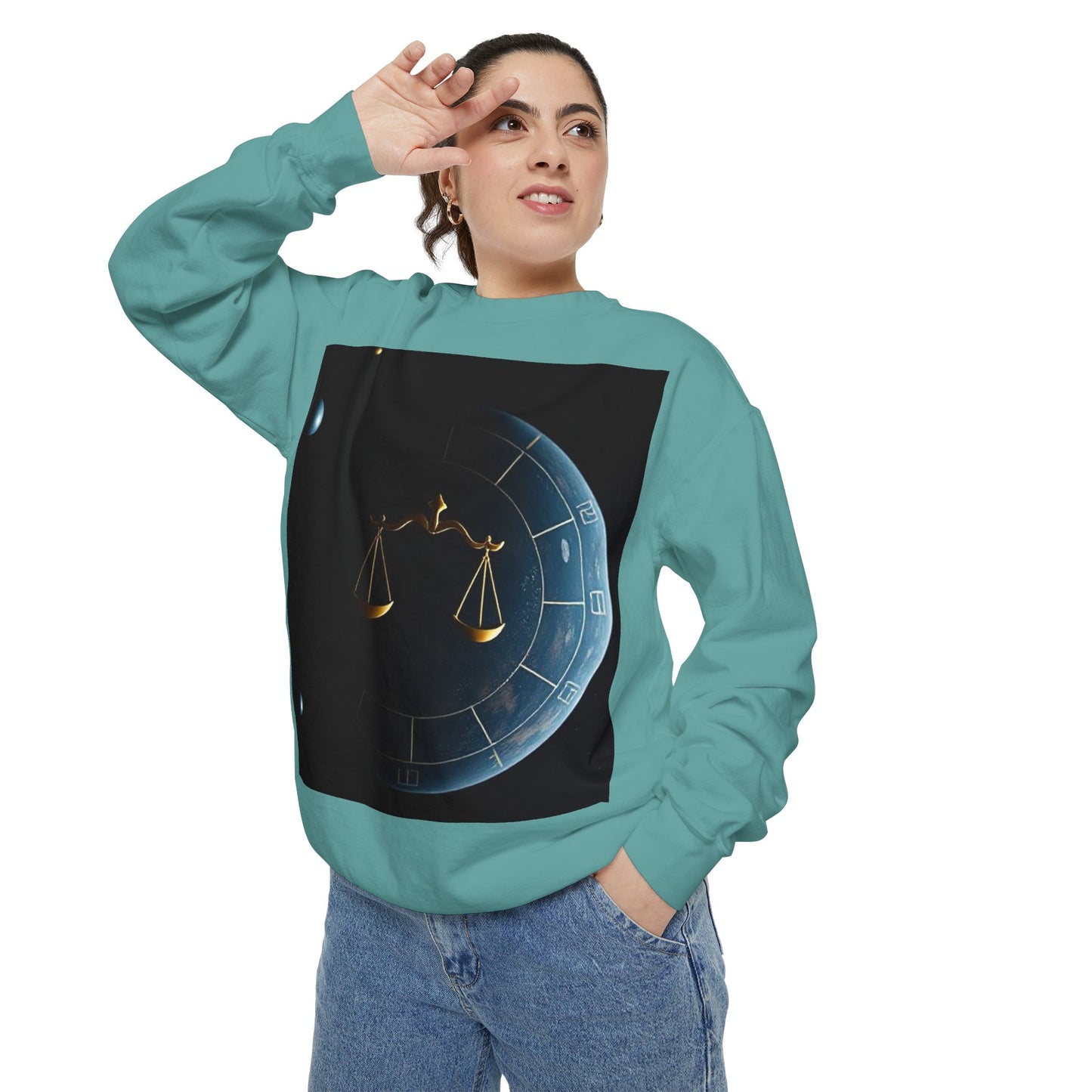 Garment-Dyed Sweatshirt, Unisex, Space Animal Design v1, Libra