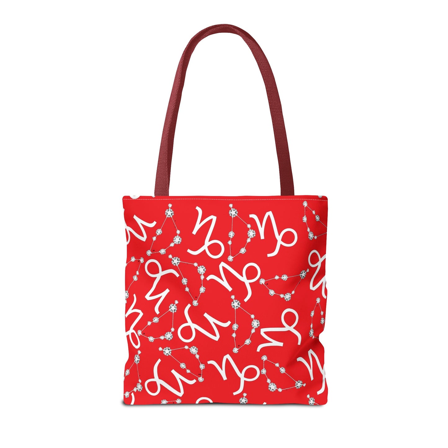 Tote Bag, Capricorn Zodiac Sign, AOP, (Red, White)