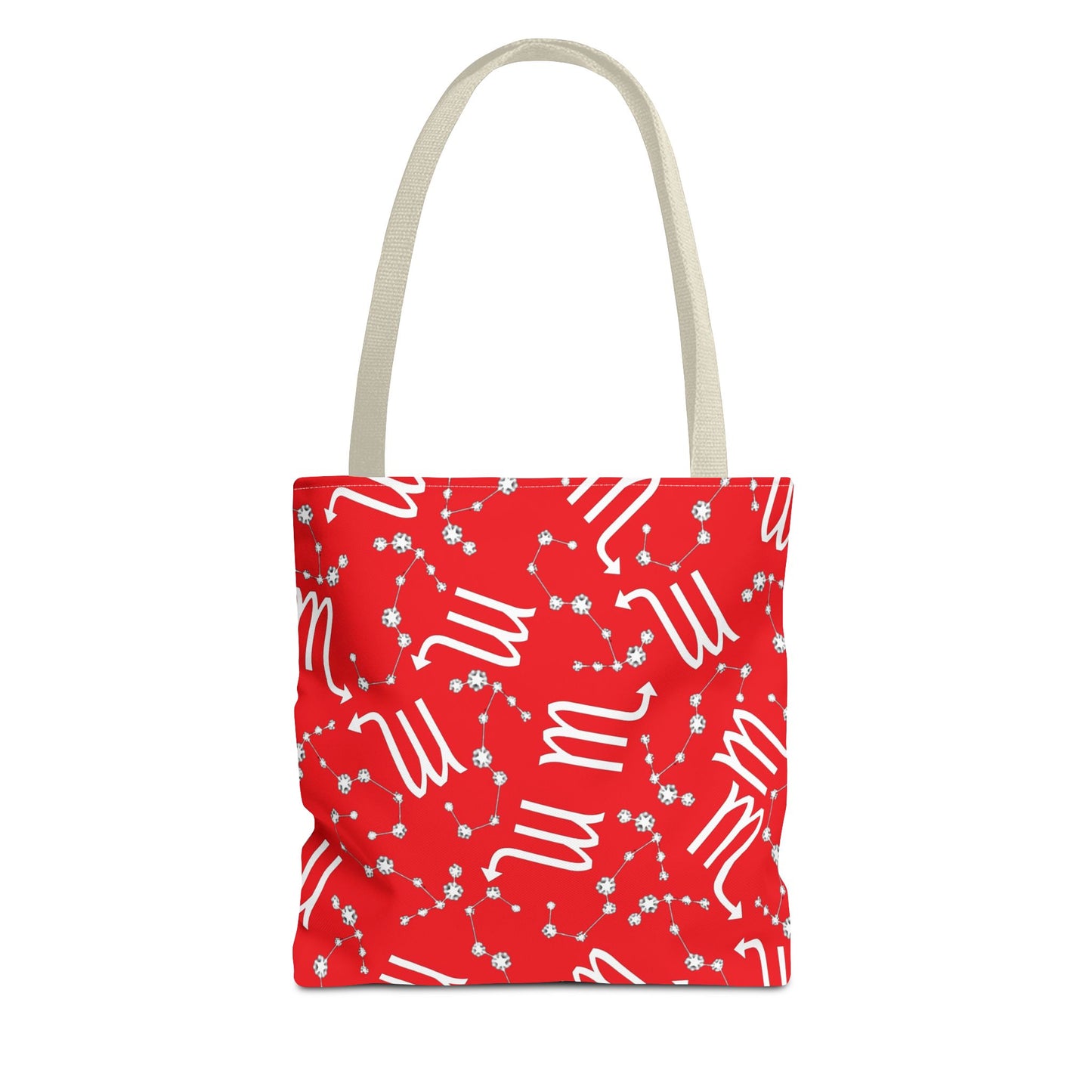 Tote Bag, Scorpio Zodiac Sign, AOP, (Red, White)