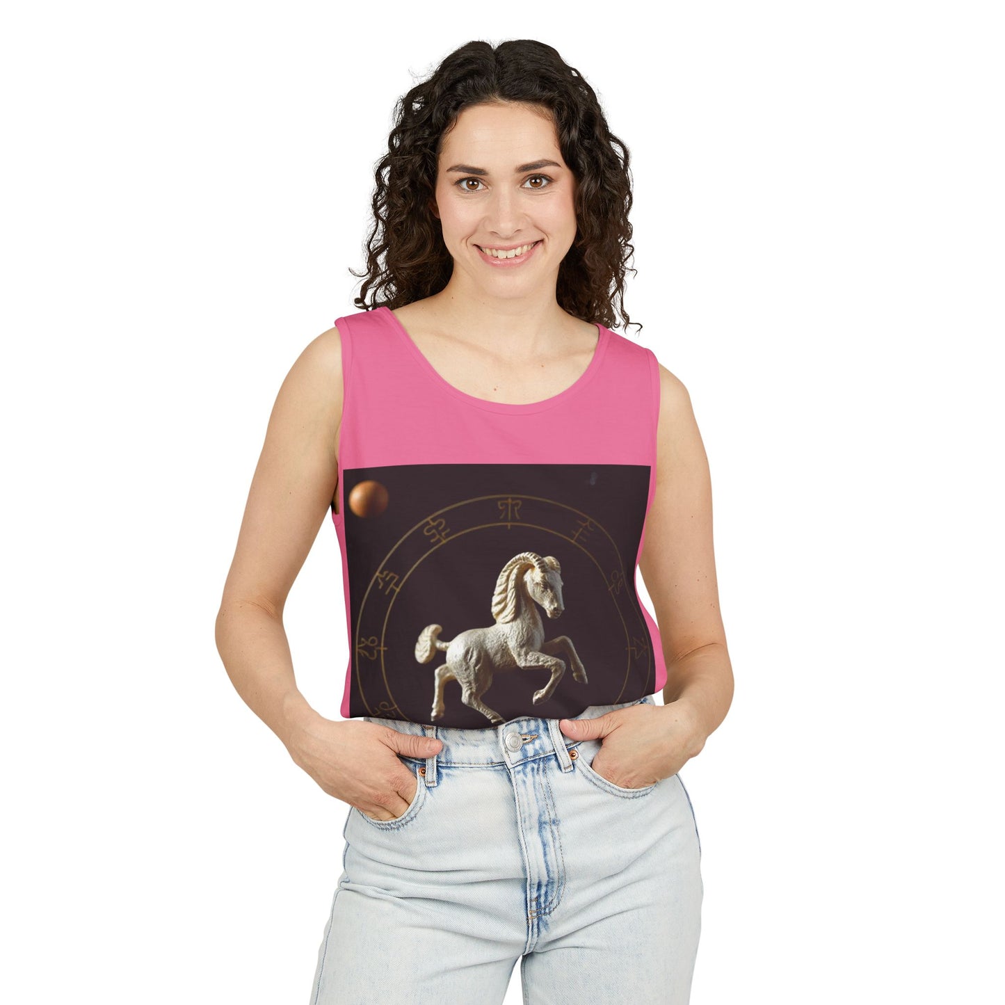 Unisex Garment-Dyed, Tank Top, Capricorn Design, Space Animal, 100% US cotton