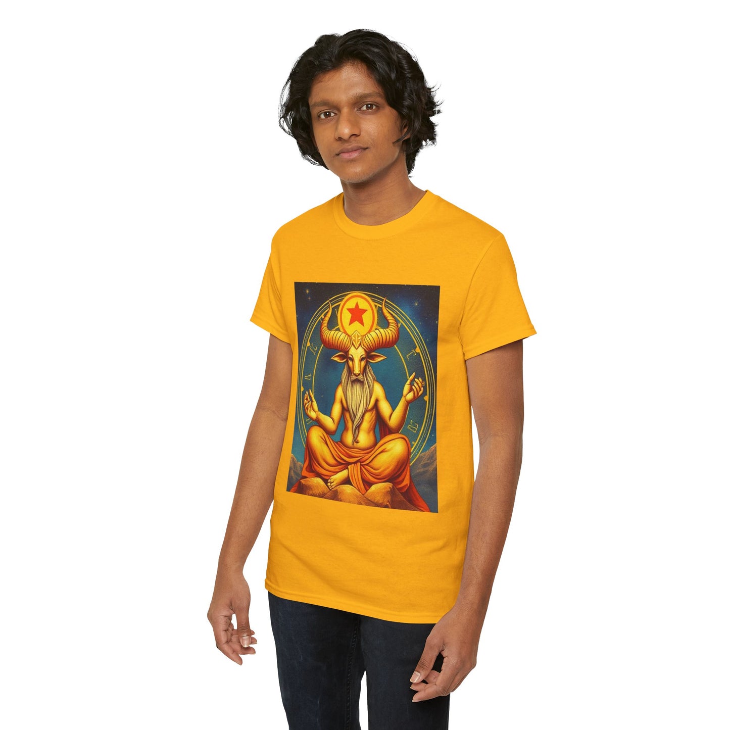Unisex Heavy Cotton T-Shirt, Meditating Bull, Taurus Zodiac Design