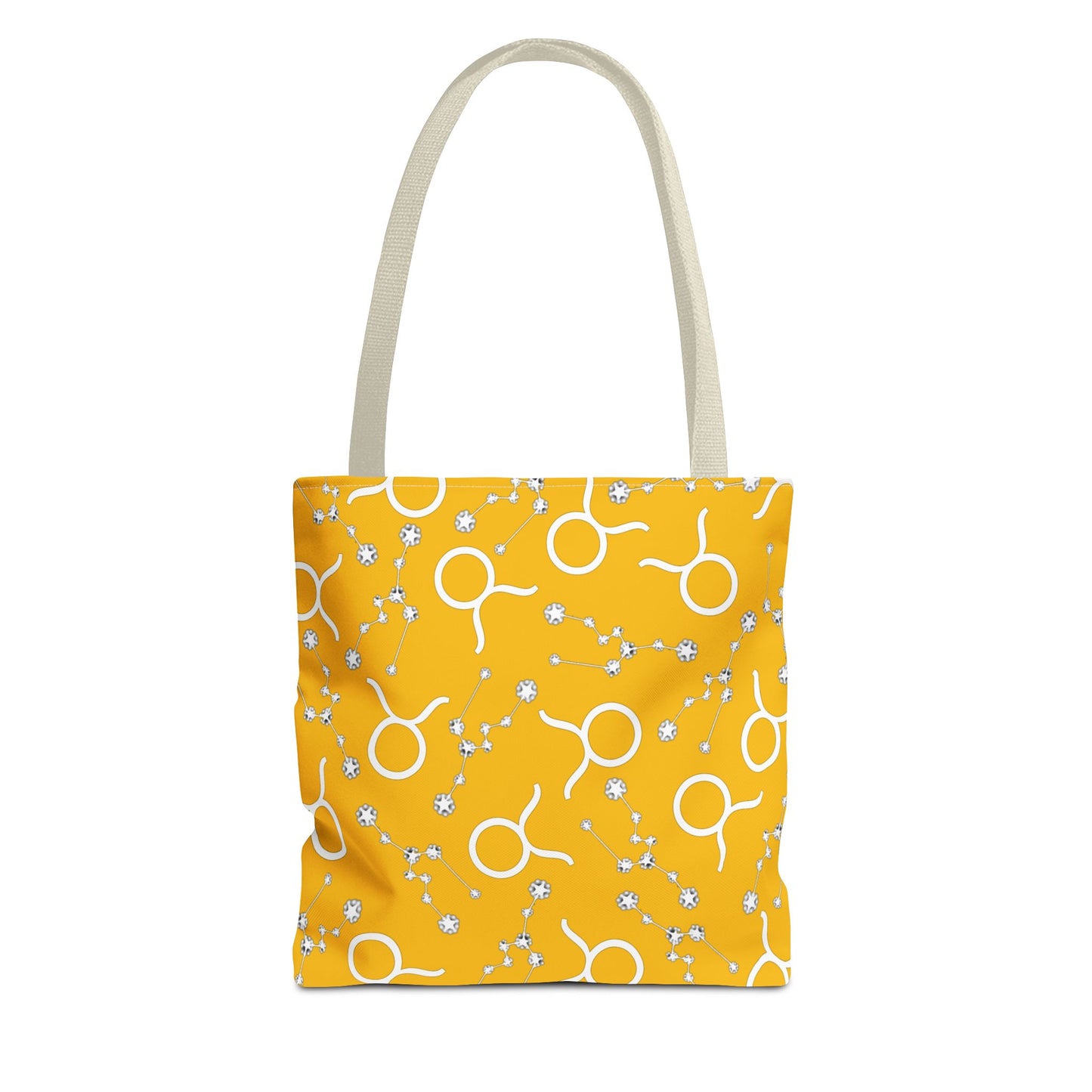 Tote Bag, Taurus Zodiac Sign, AOP, (Yellow, White)