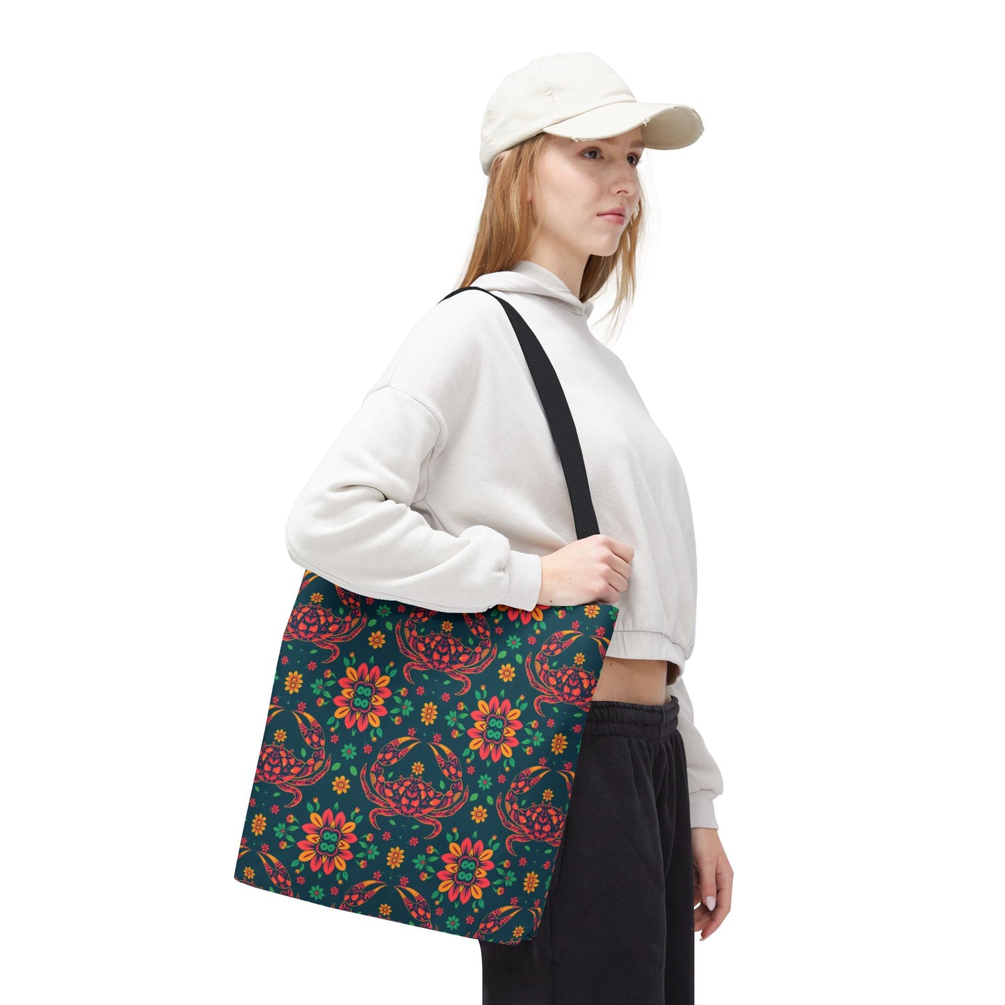 Tote Bag (AOP), Cancer, Zodiac v2, Flower Pattern