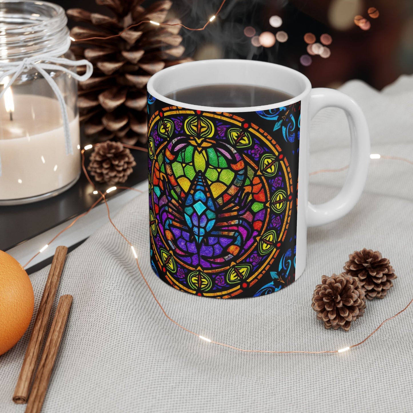 Ceramic Mug, (11oz, 15oz), Ceramic Coffee Mug, AOP, Glass Design v1, Scorpio Zodiac