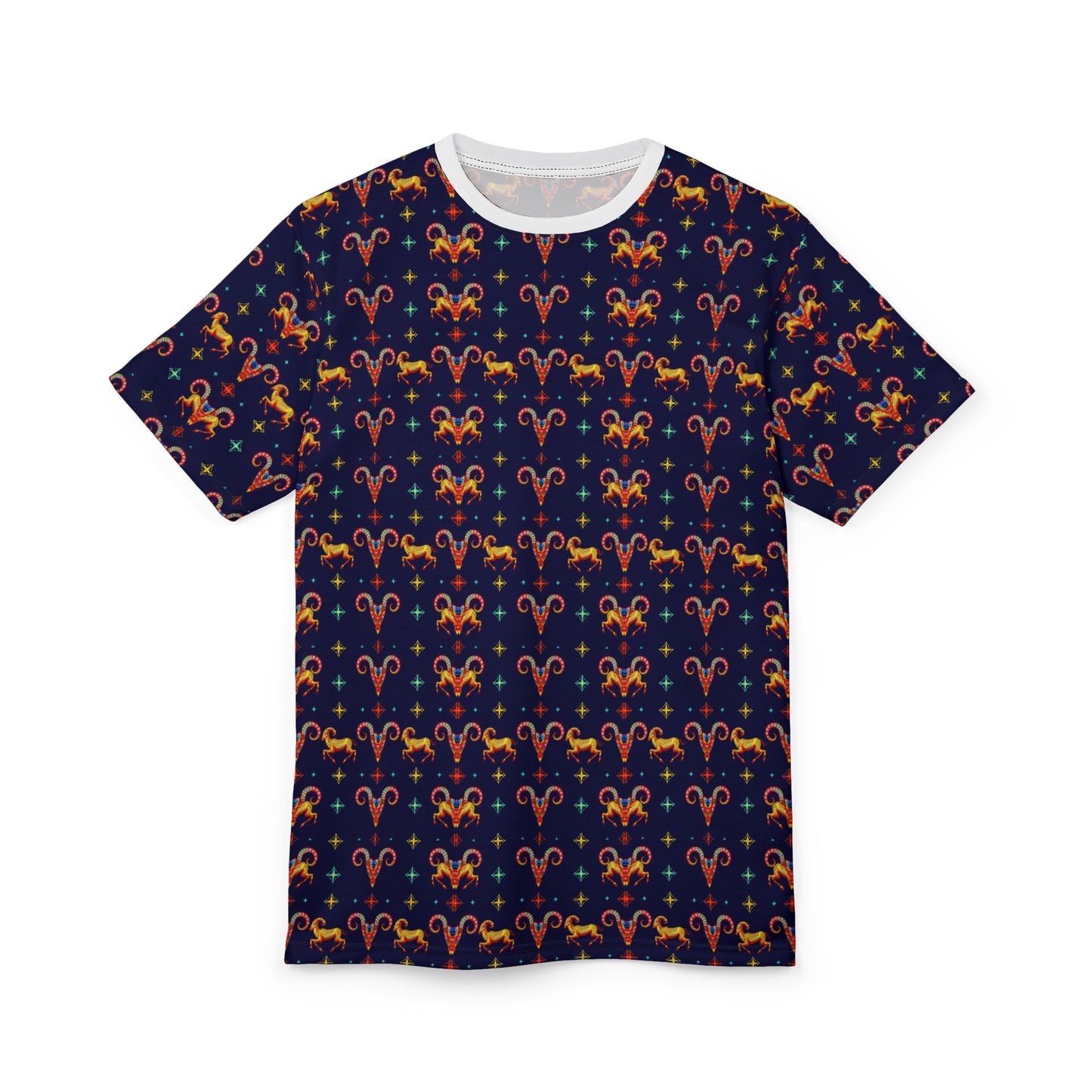 Unisex Cut & Sew T-Shirt, (AOP), Aries, Zodiac v3, Jewels Pattern