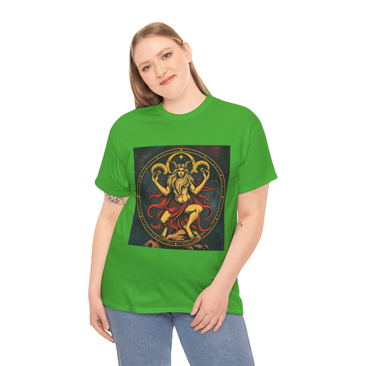 Unisex Heavy Cotton T-Shirt, Aries God 3v, Zodiac Design