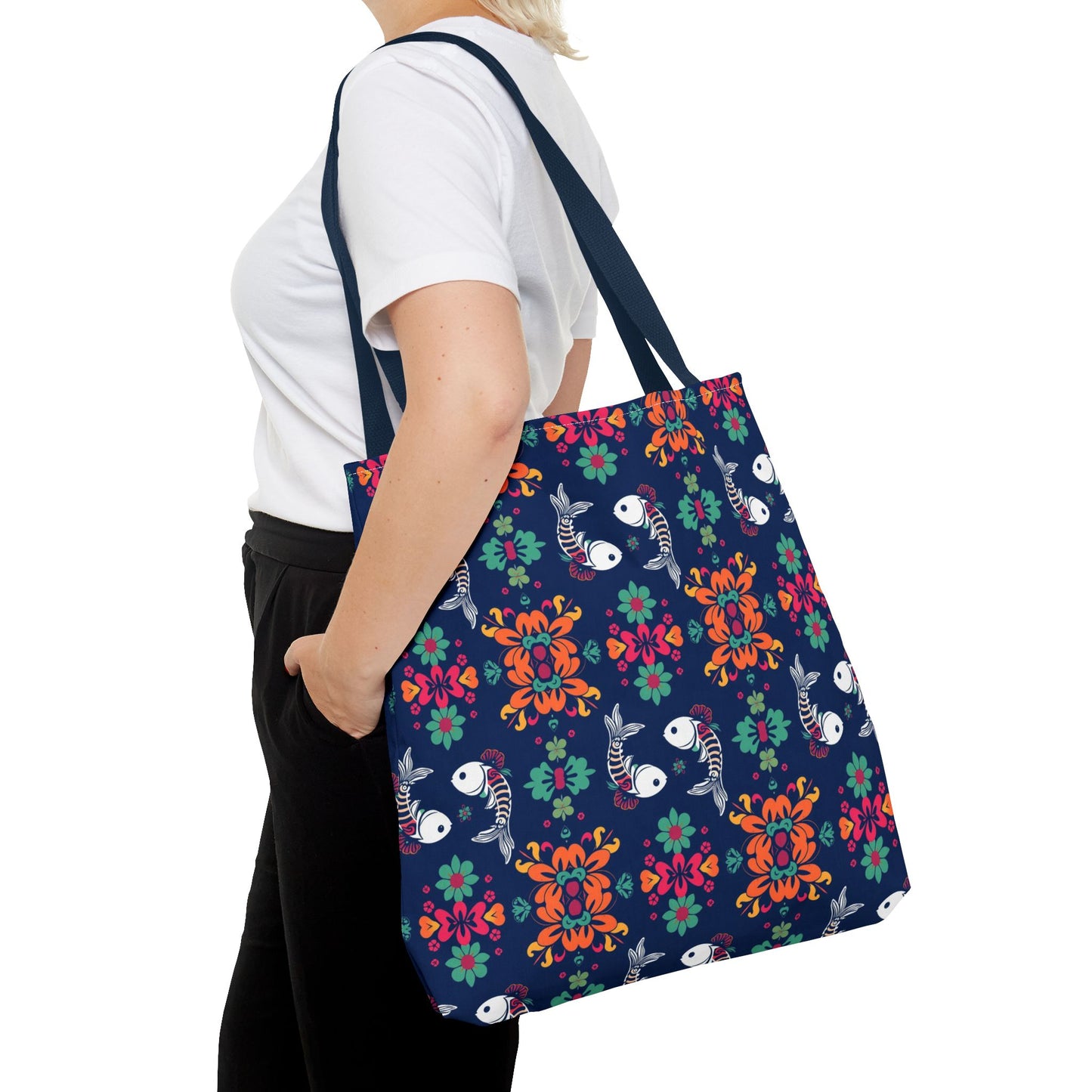 Tote Bag (AOP), Pisces, Zodiac, Flower Pattern