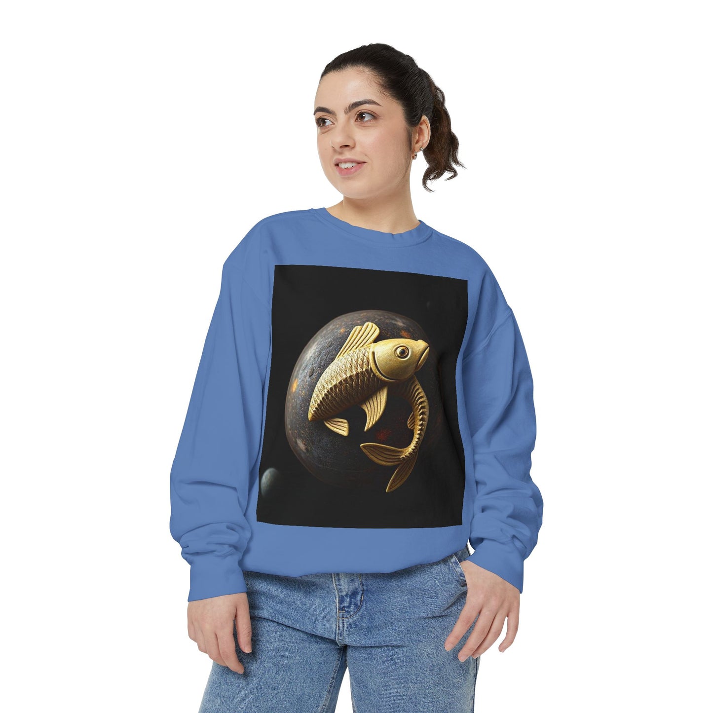 Garment-Dyed Sweatshirt, Unisex, Space Animal Design v1, Pisces