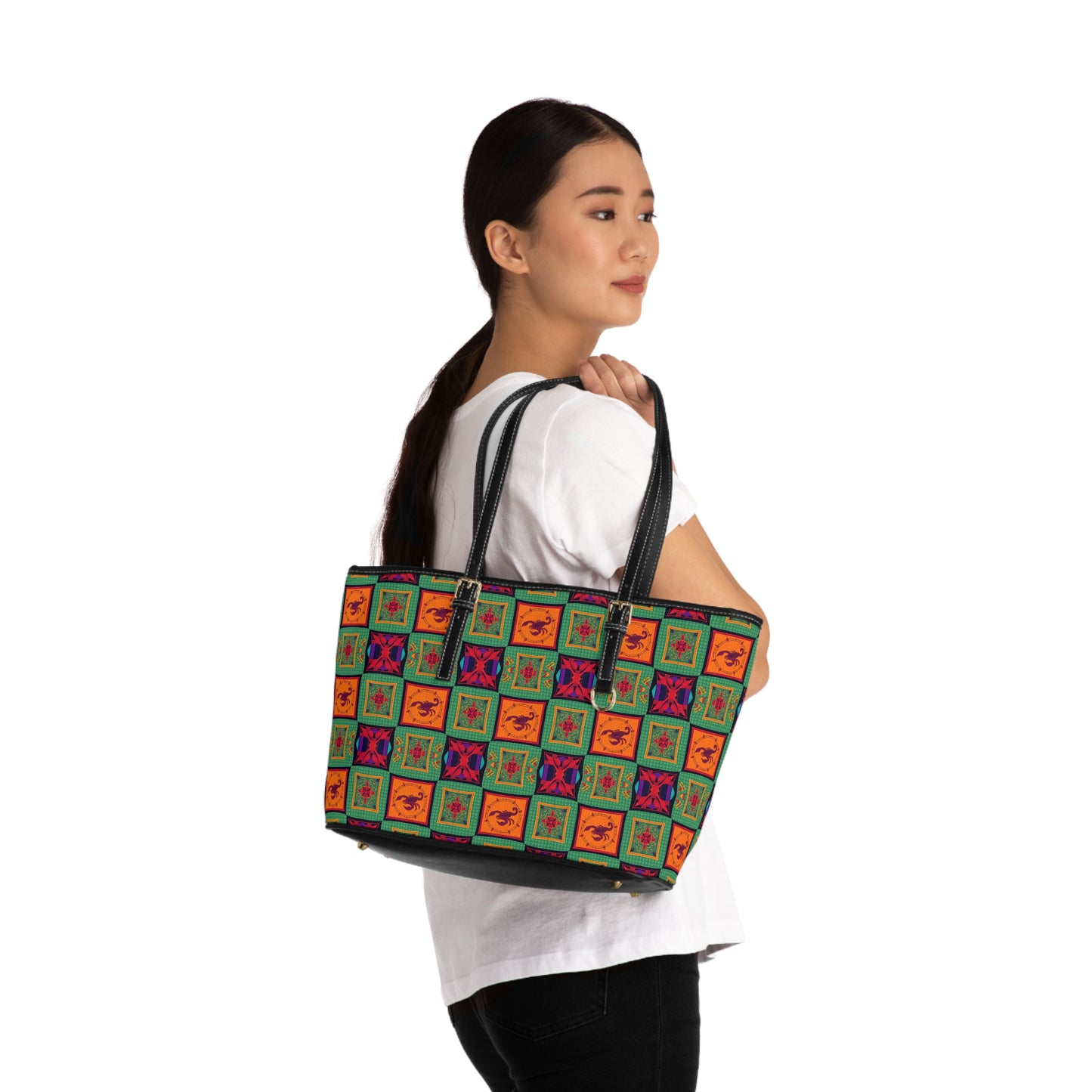 Leather Shoulder Bag, Scorpio, Zodiac v4, Shapes Pattern