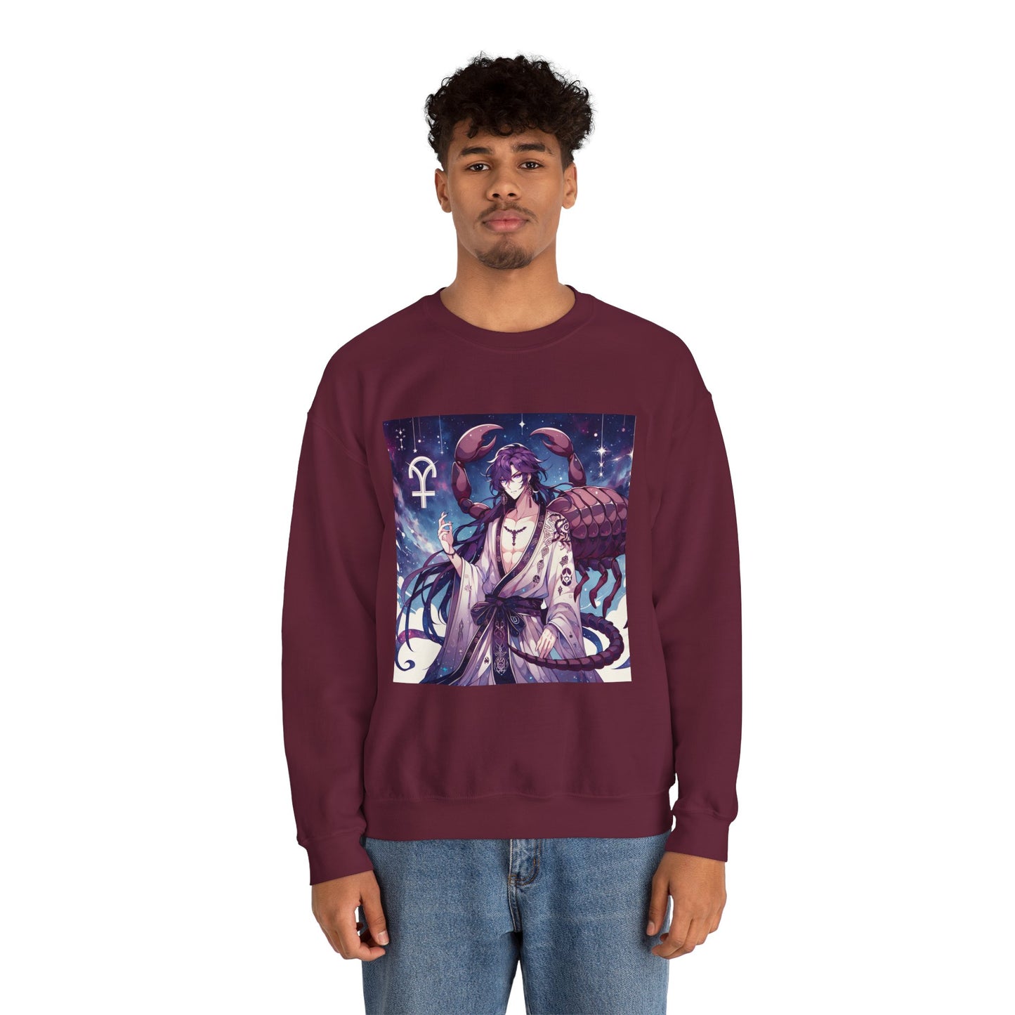 Unisex Heavy Blend™ Crewneck Sweatshirt, Scorpio Zodiac Design, purple scorpion anime