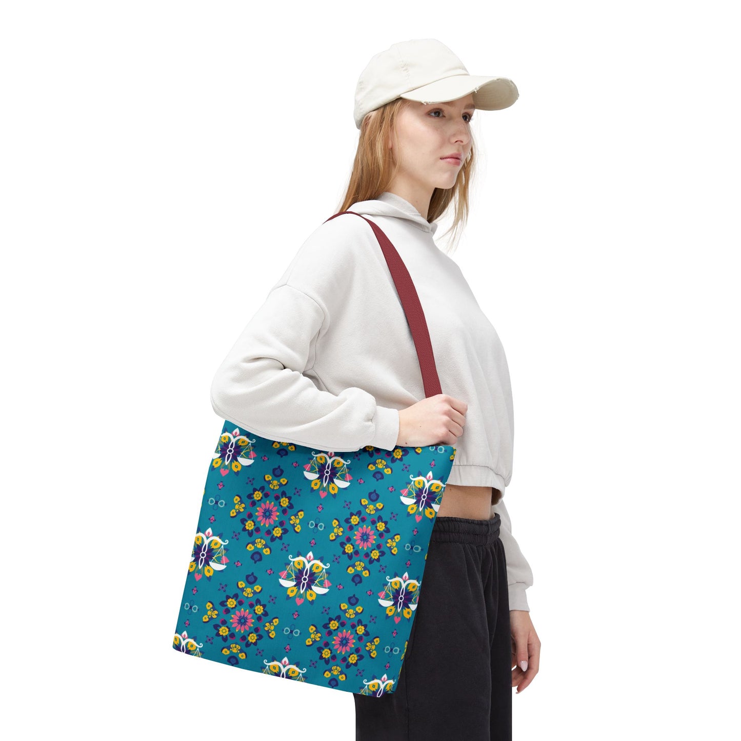 Tote Bag (AOP), Libra, Zodiac v1, Flower Pattern