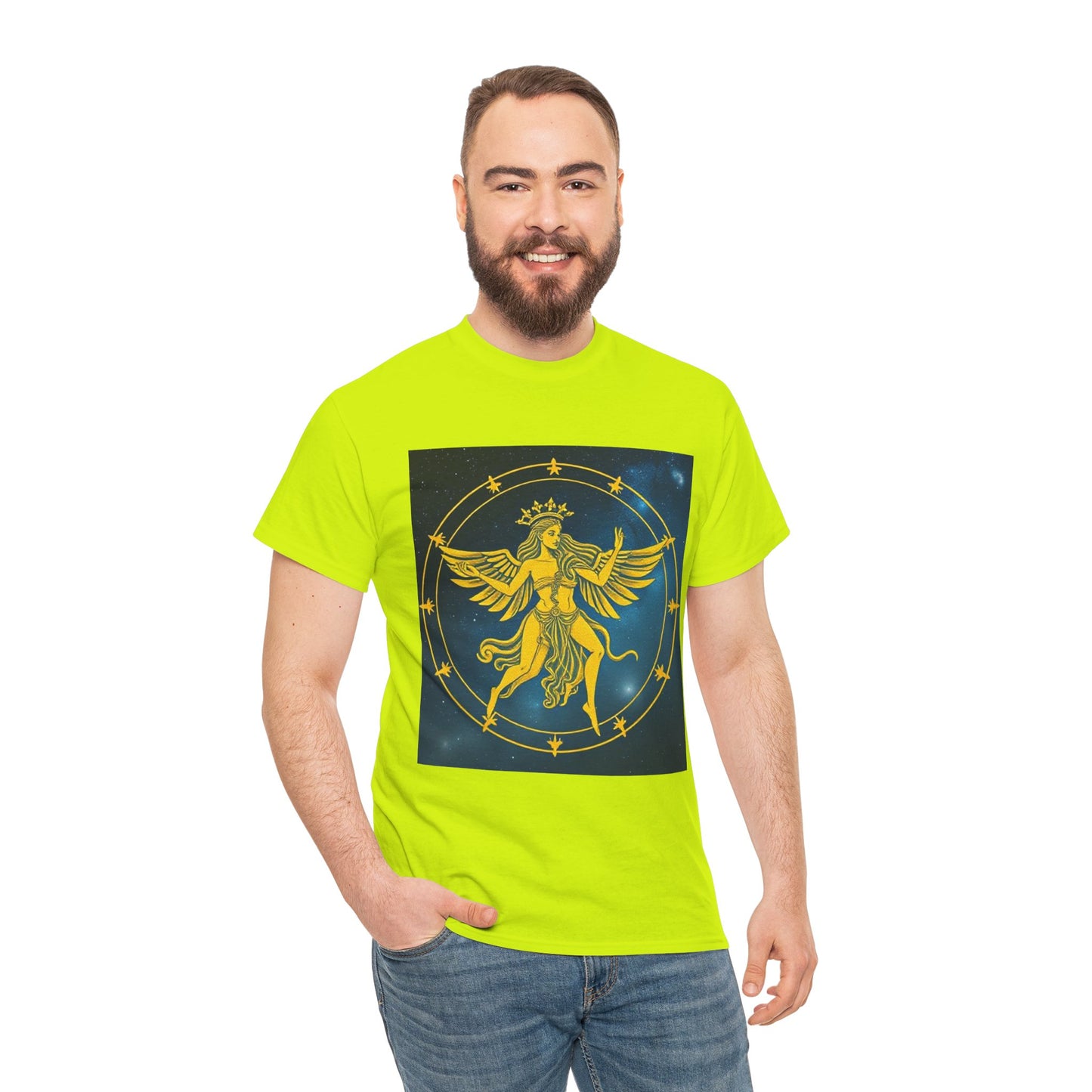 Unisex Heavy Cotton T-Shirt, Twin Angel v3, Gemini Zodiac Design