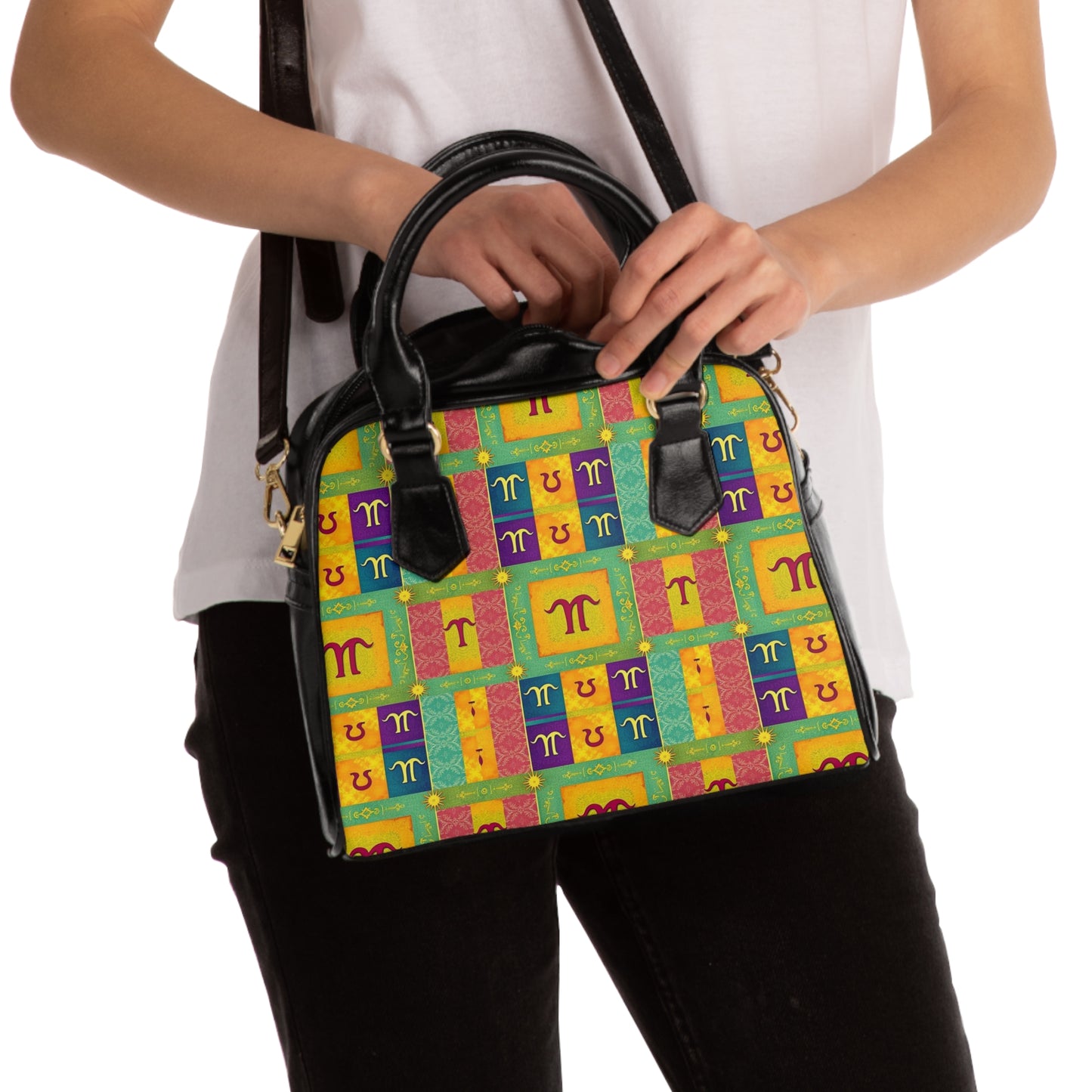 Shoulder Handbag, Aquarius, Zodiac v4, Shapes Pattern