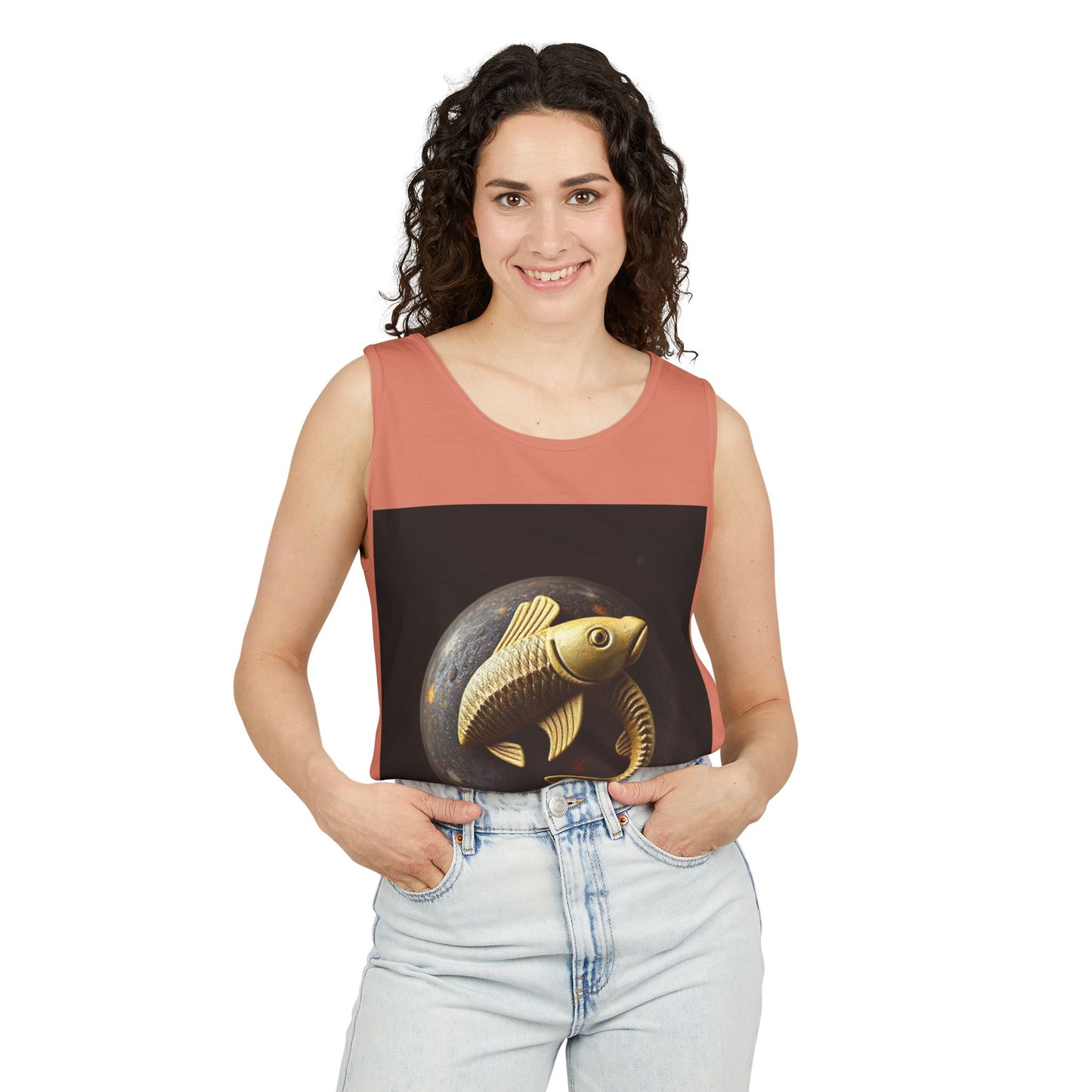 Unisex Garment-Dyed, Tank Top, Pisces Design, Space Animal v1, 100% US cotton