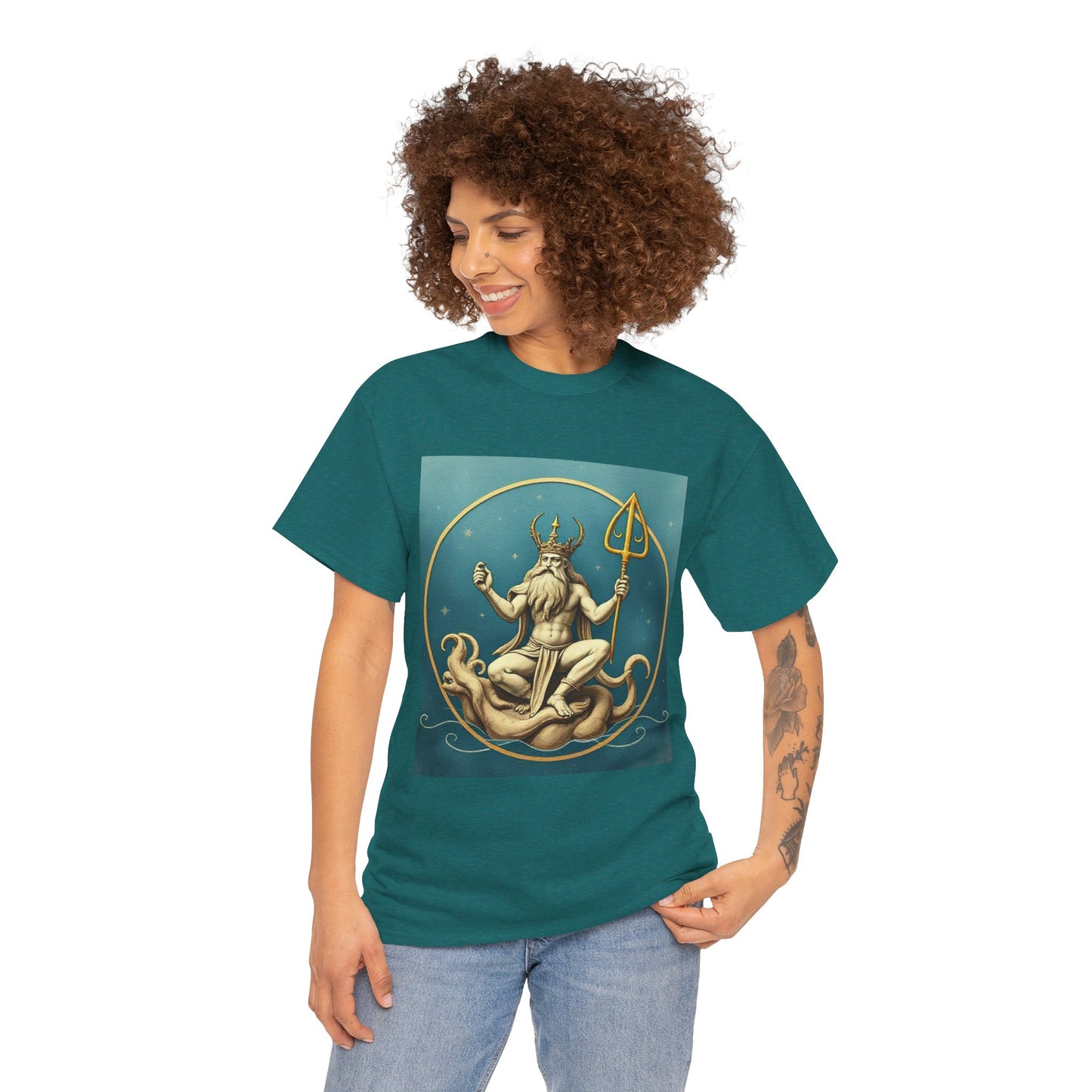 Unisex Heavy Cotton T-Shirt, Aquarius God 3v, Zodiac Design