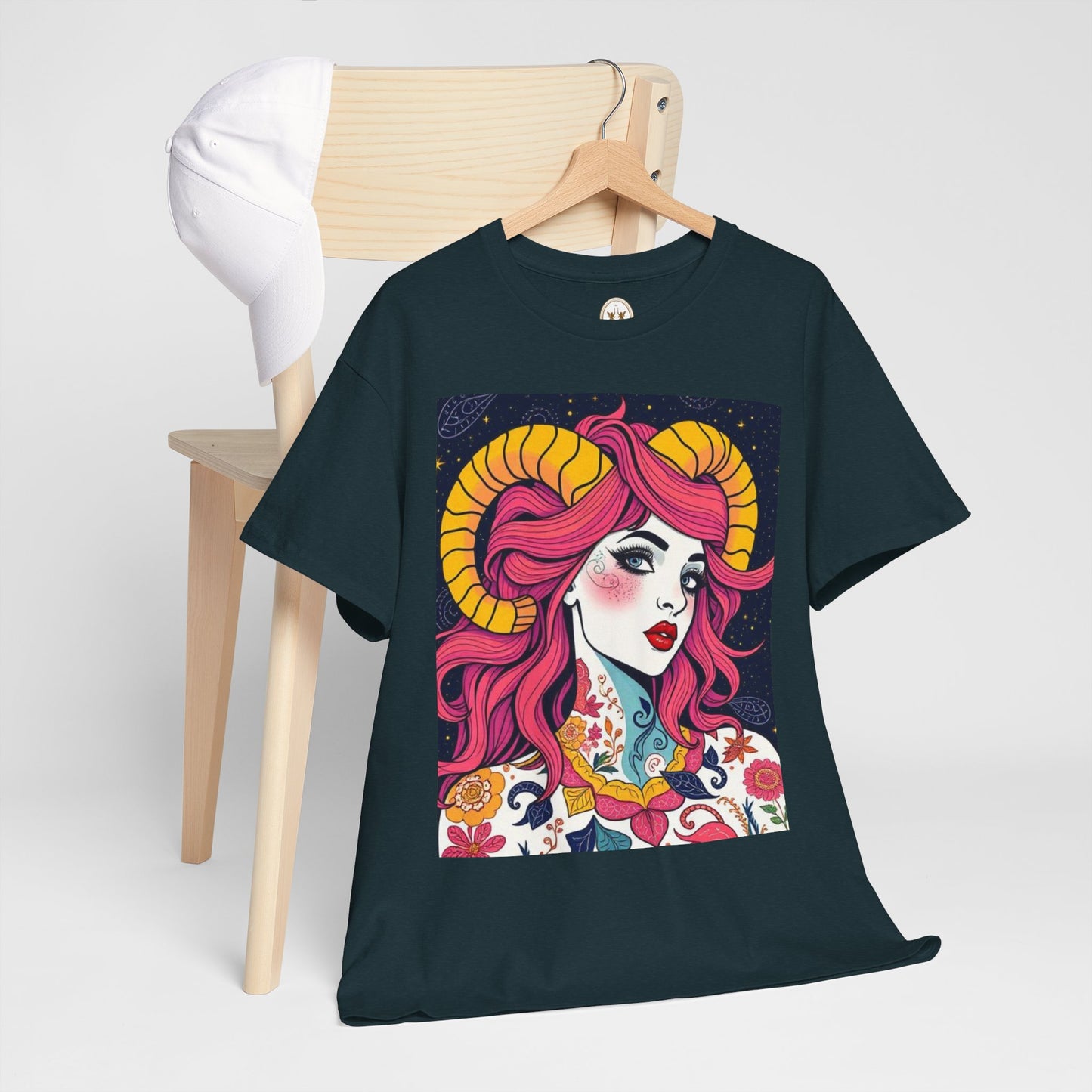 Unisex Heavy Cotton T-Shirt, Aries, Zodiac v2, Sexy Art