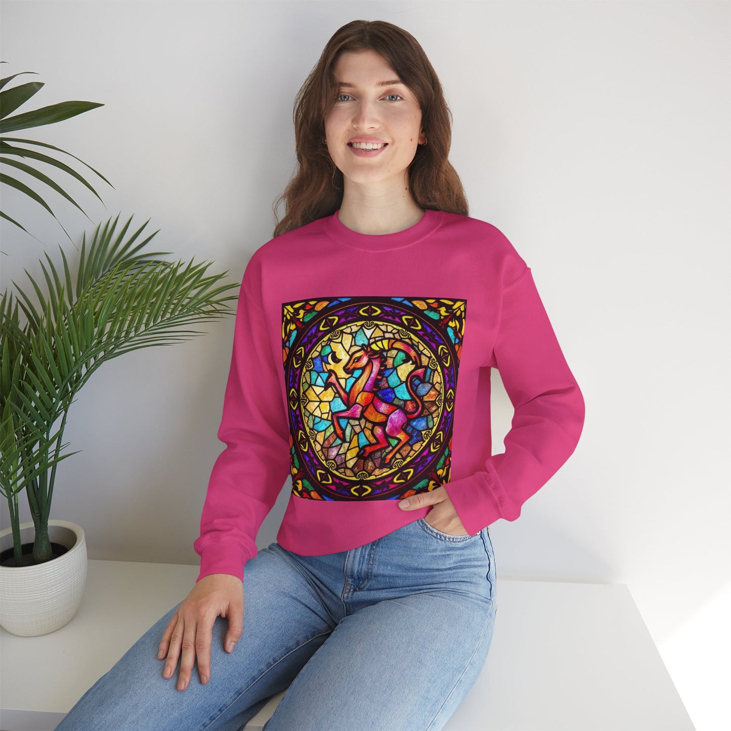 Unisex Heavy Blend™ Crewneck Sweatshirt, Glass, Aries Zodiac Design