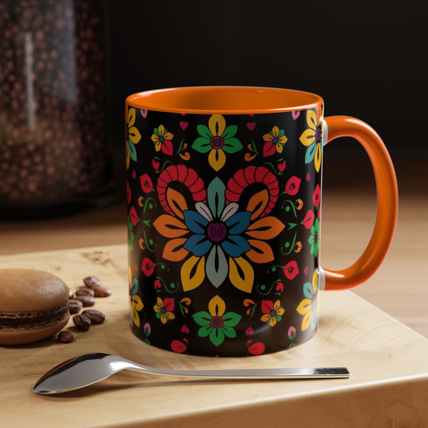 Accent Coffee Mug, Aries, Zodiac v3, Flower Pattern, (11, 15oz)