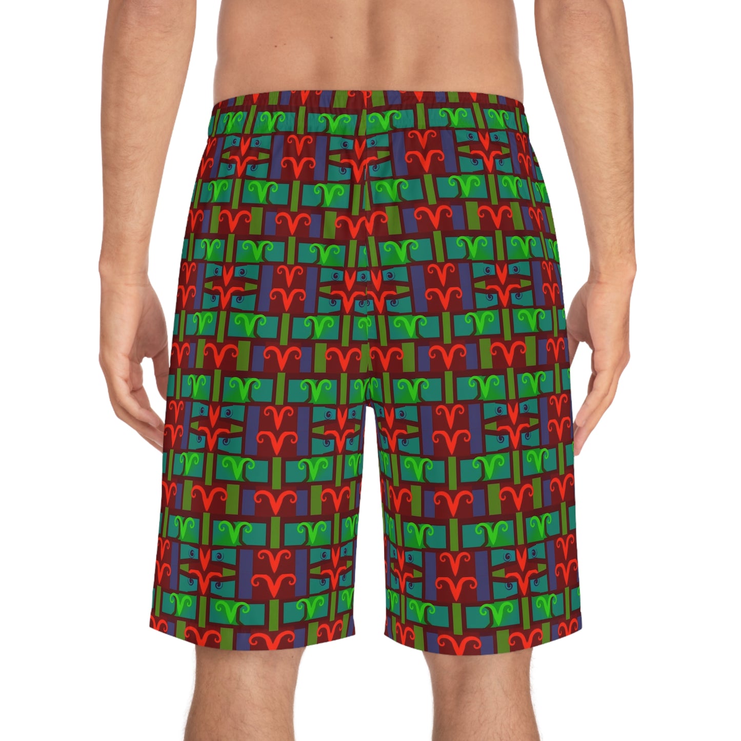 Men's Board Shorts, (AOP), Aries, Zodiac v2, Shape Pattern