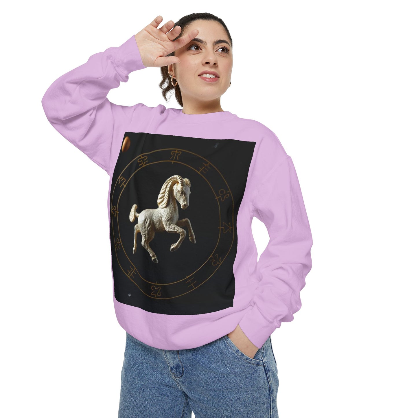 Garment-Dyed Sweatshirt, Unisex, Space Animal Design, Capricorn