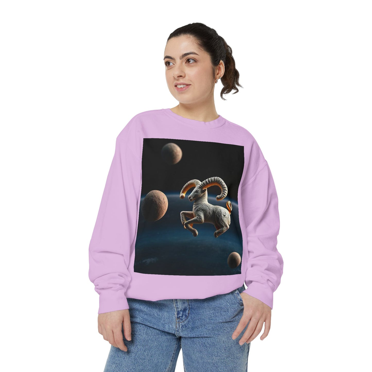 Garment-Dyed Sweatshirt, Unisex, Space Animal Design v1, Aries