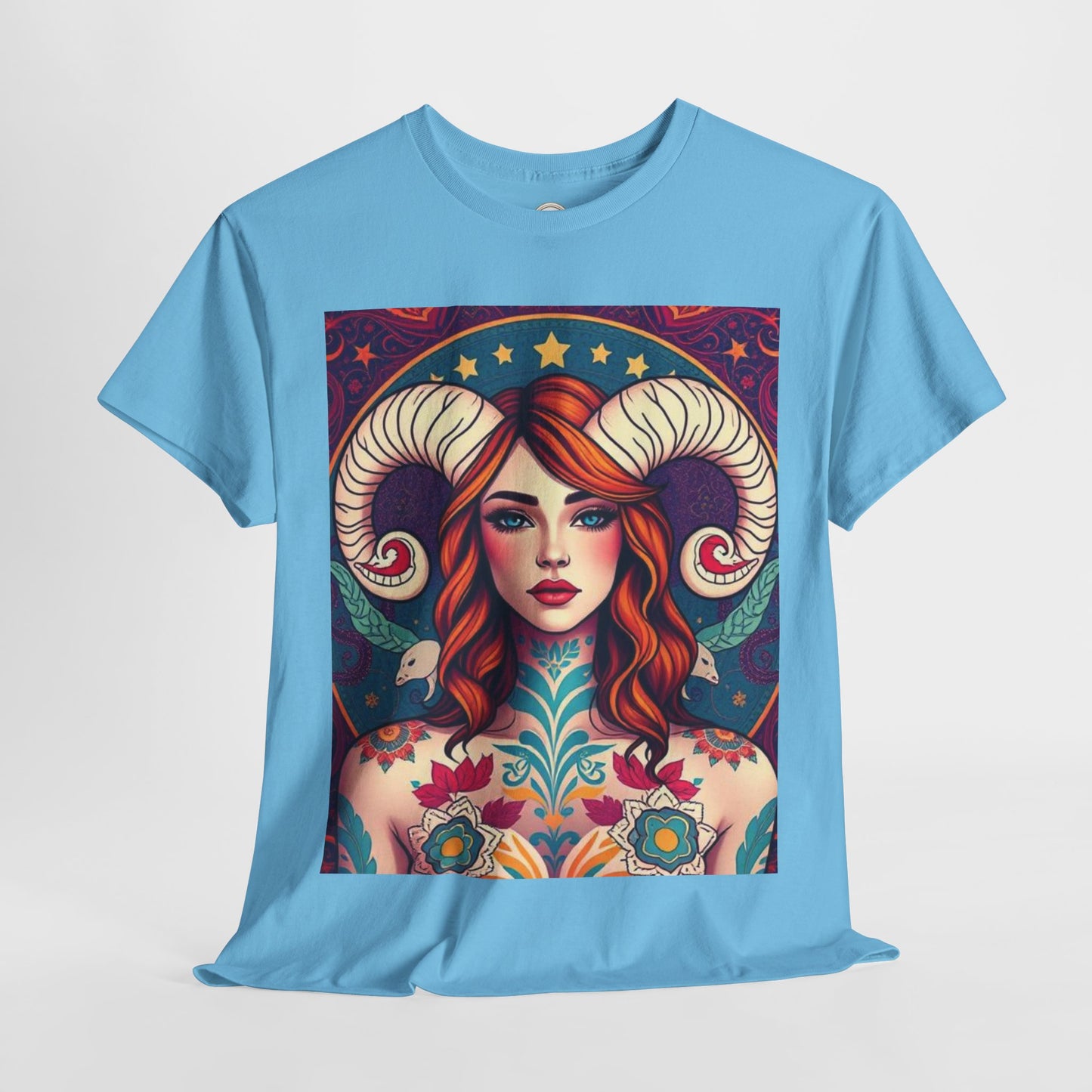Unisex Heavy Cotton T-Shirt, Aries, Zodiac v1, Sexy Art